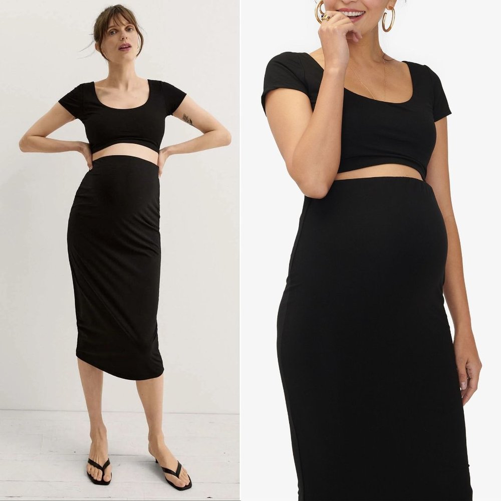 HATCH Maternity The Body Midi SKIRT Size M Black Bamboo Spandex